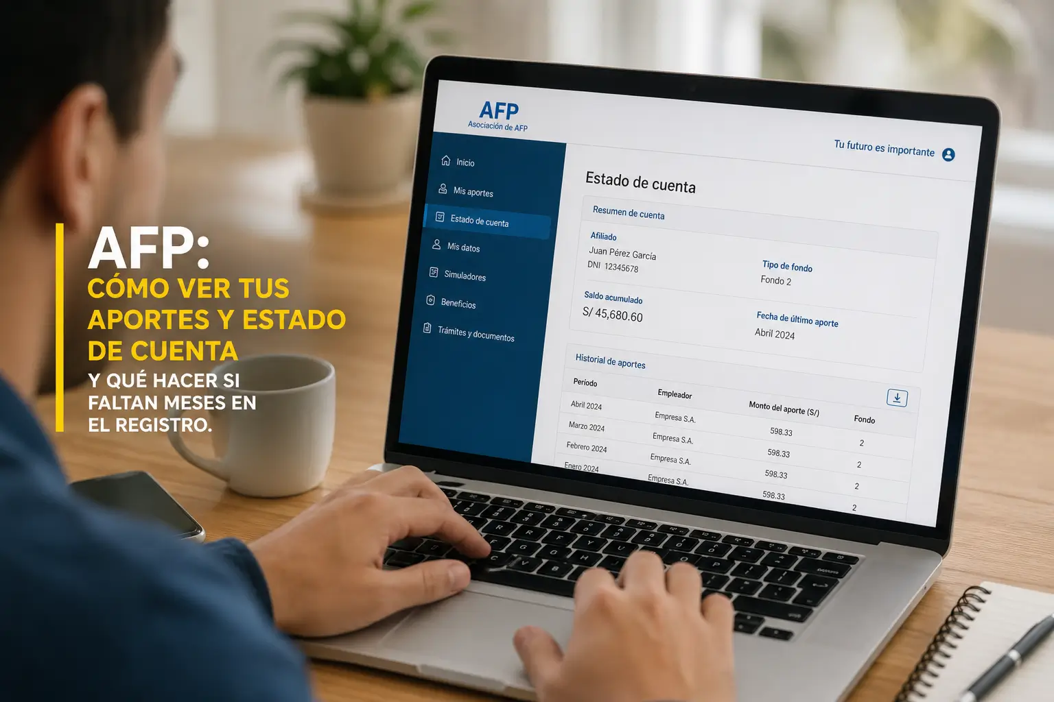 Pessoa no escritório analisando extrato de conta AFP