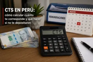 Calculadora mostrando 615 com notas e agenda marcando 15, CTS no Peru
