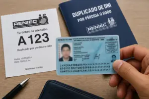 DNI peruano e ticket de duplicado por perda em mesa