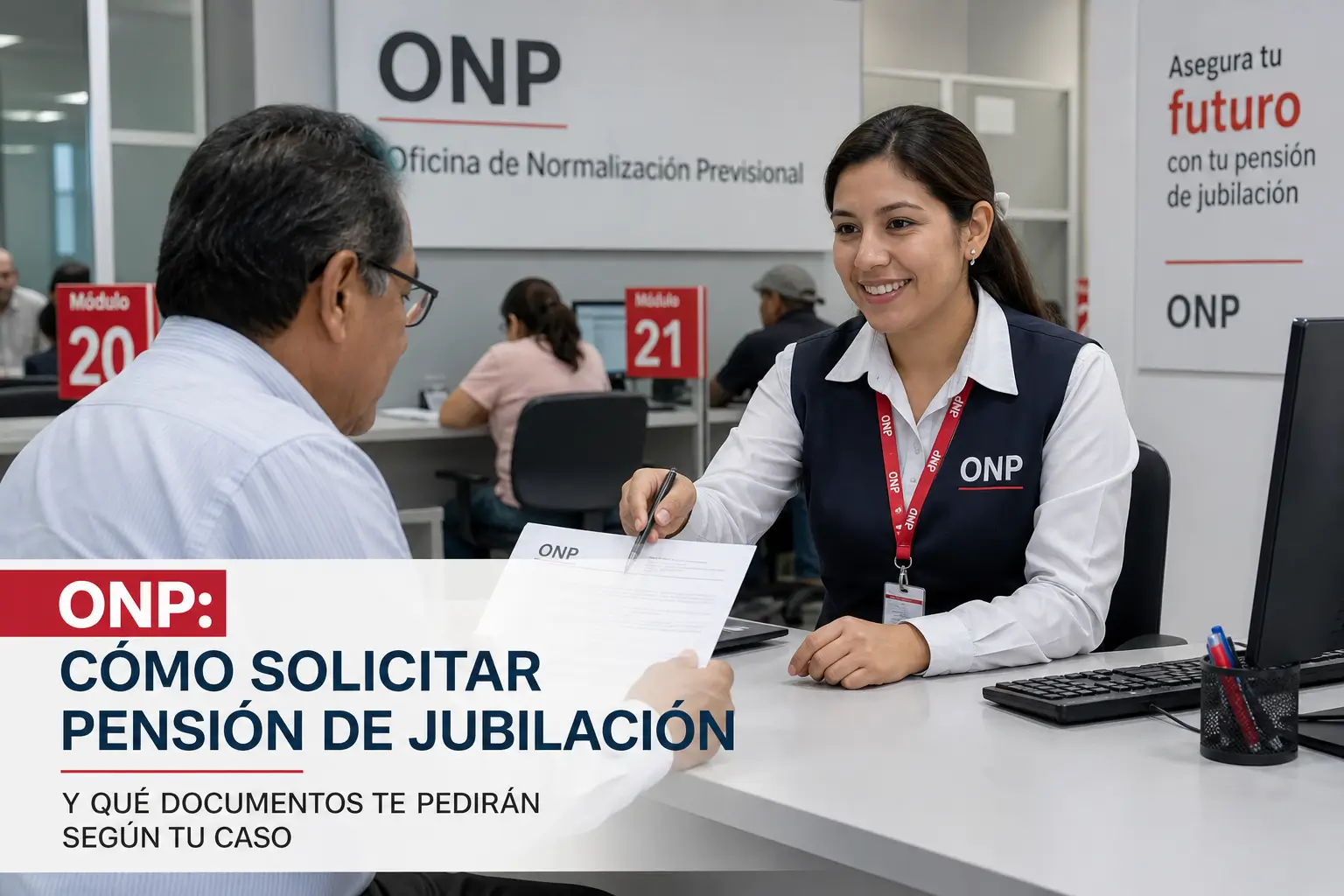 Assessora ONP atendendo cidadão assinando documentos