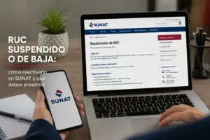 Usando smartphone e laptop para reativação de RUC no SUNAT