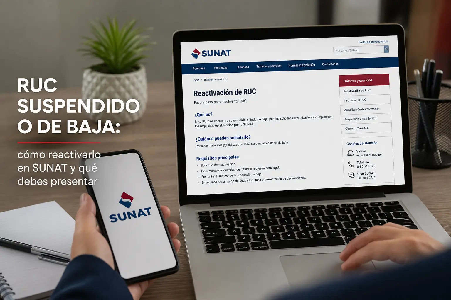 Usando smartphone e laptop para reativação de RUC no SUNAT