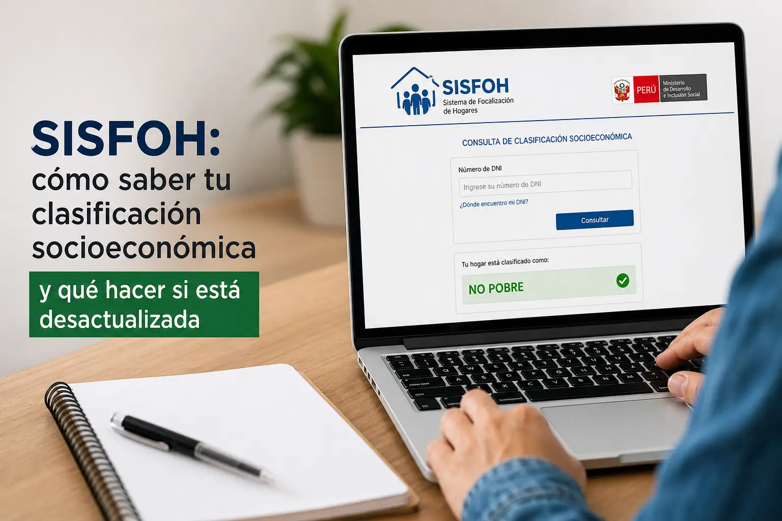 Pessoa usando laptop no site SISFOH para consulta socioeconômica 2026
